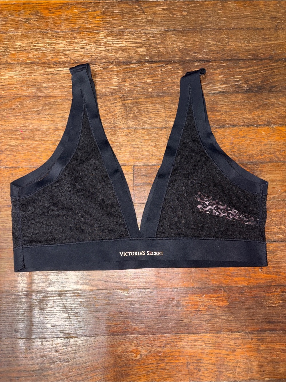 Victoria's Secret Black Lace Wireless Bralette with Gold Logo Band